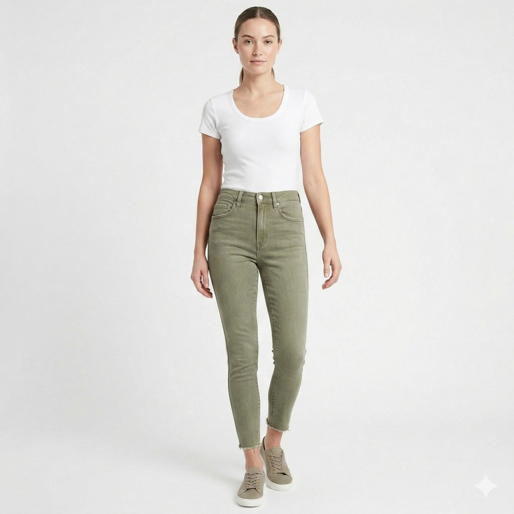 Free People Women Jeans We The Free‎ High Rise Skinny 28 Olive Green Raw Hem